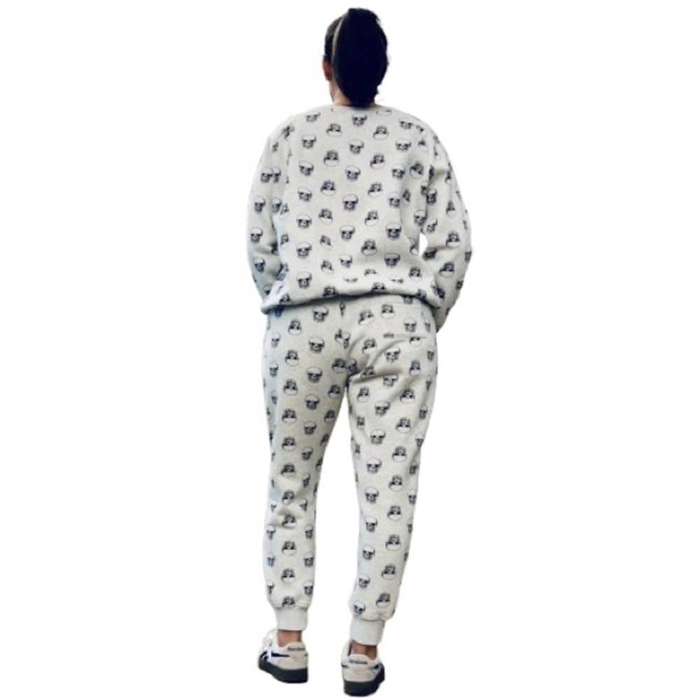 Women’s Jogger Lounging Set, Heather Gray with Skull Print, Cotton Blend, Sz-XL - Picture 3 of 13